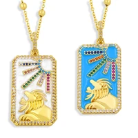 colorful enamel square necklace chain choker for women inlaid cz engraved sun %ef%bc%86 lion portrait pendant retro jewelry accessories