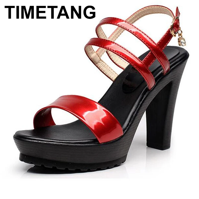 

TIMETANG Large Size Women Shoes Gladiator Sandals 2019 High Heels Sandals Women Summer Leather Shoe flat sandals femaleE1279