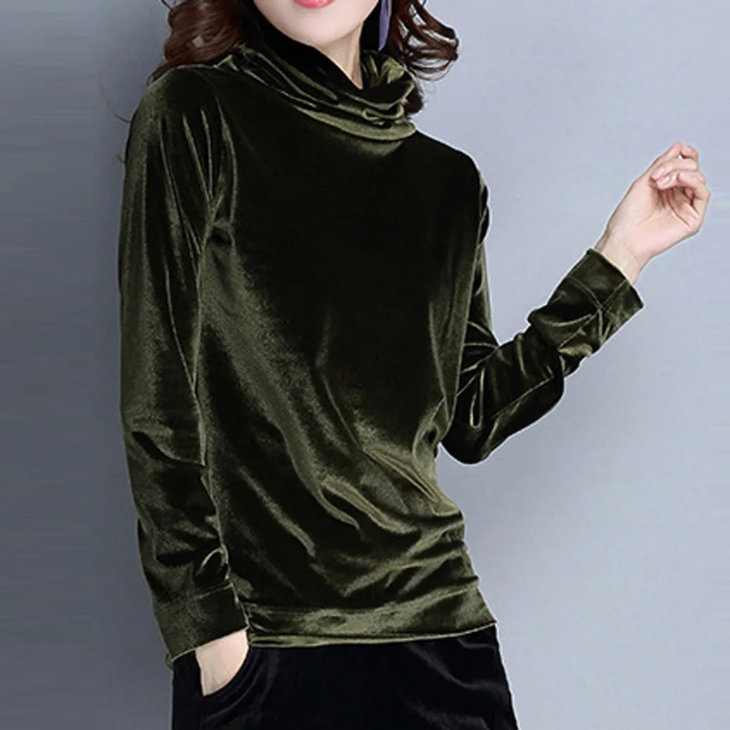Женская бархатная блузка Chamsgend однотонный топ с высоким воротником повседневный