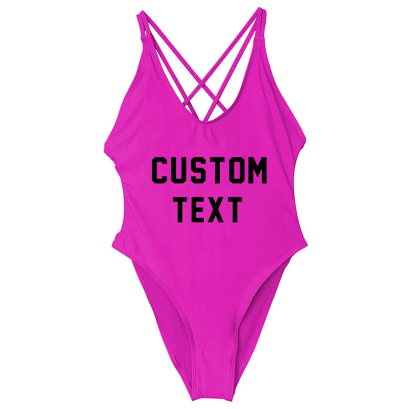 GSXB732-purple red Custom Letter Print Sexy One Piece Swimsuit Swimwear Women Cross Bandages Beachwear Girl Monokini Bathing Suit - Цвет: GSXB732-purple red