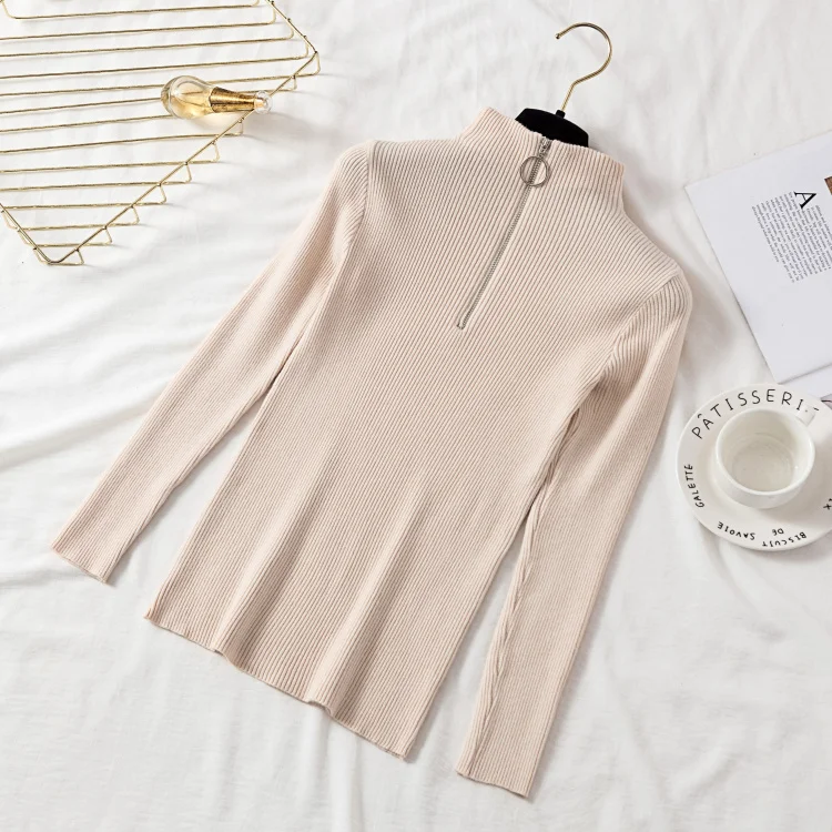

Zipper Half Turtleneck Sweater Women Solid Slim Autumn Winter Clothes 2020 Sueter Mujer Basic Fashion Pullovers