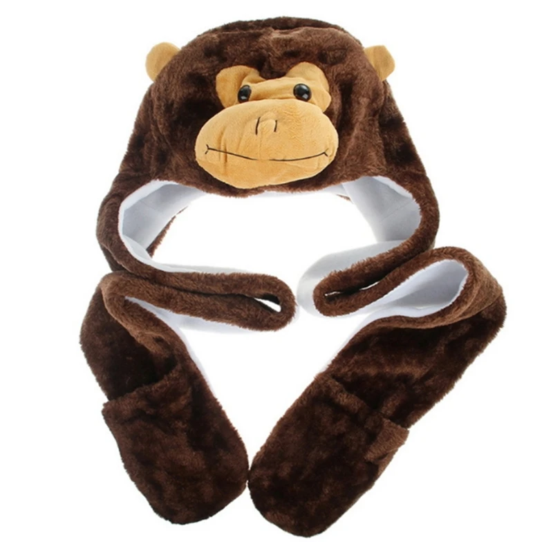 

3 In 1 Multifunctional Plush Hat Scarf Mitten Combo Cute Animal Character Stuffed Hooded Beanie Earflap Cap Neck Warmer