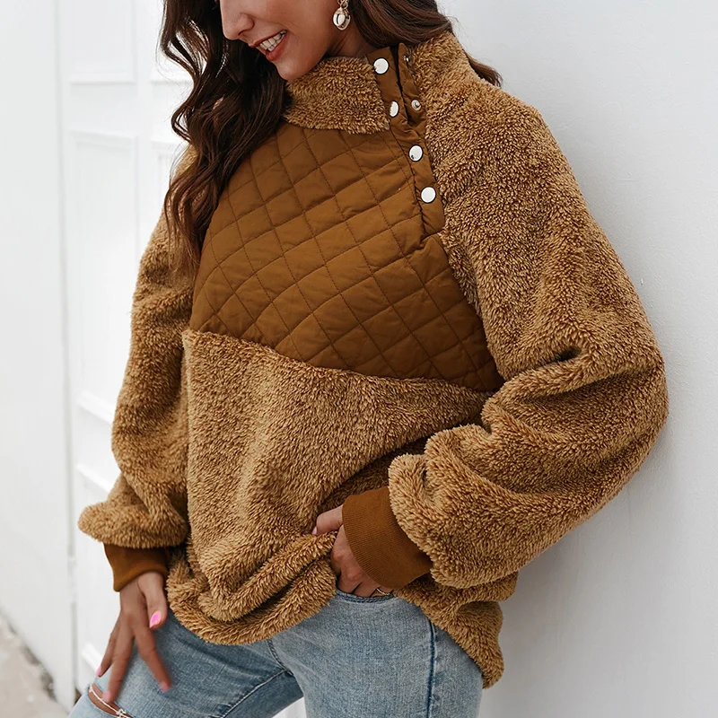 Женская клетчатая Толстовка с длинным рукавом контрастного цвета капюшоном на