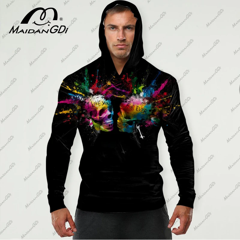 

MDD New men's stretch fitness men's ninja uniform hooded long-sleeved T-shirt call of duty skull mask high-quality long-sleeved