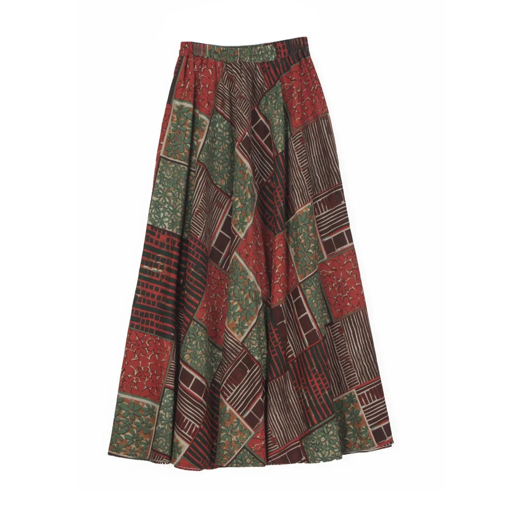 Женские юбки из осенней хлопковой конопляной средней длины с этническим принтом
