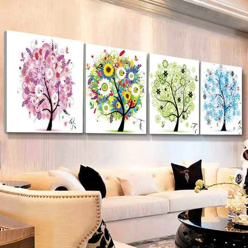 4 Sets 5D DIY Special Shaped Full Diamond Art Different Shape Seasons Drawing Tree Cross Stitch Point Drill Painting | Дом и сад
