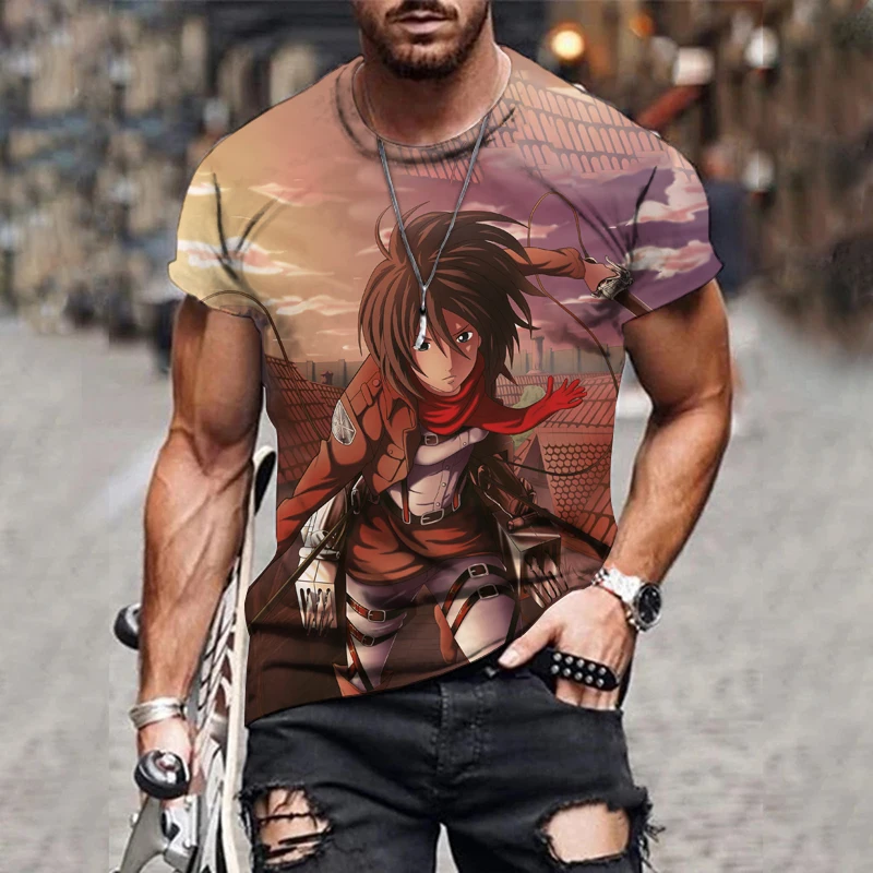 Футболка мужская в стиле аниме Классическая тенниска с 3D-принтом атакующих