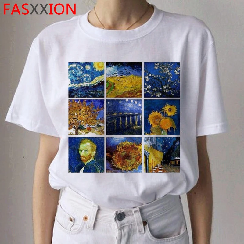 Van Gogh Van Goghing Van Gone футболки HARAJUKU женские Рисование маслом Ullzang футболка Веселая 90s футболки модные футболки женские - Цвет: 9329