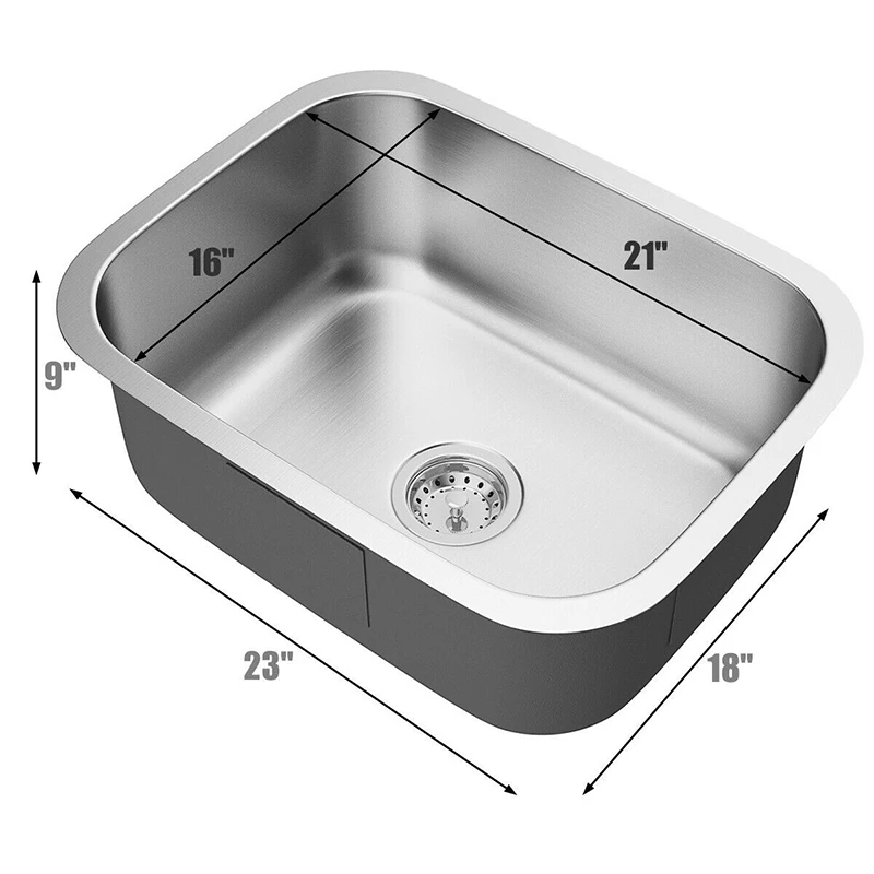 

23 Stainless Steel Single Bowl Kitchen Sink Basin Excellent Sound Isolation Design Sink Anti-condensation Coating