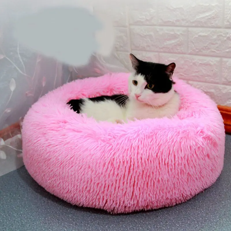 Round Long Plush Pet Nest Dog Pillow Donuts Mat Cat Soft Cushion For Medium Small Dogs Kitten Self Warming Indoor Kennel | Дом и сад