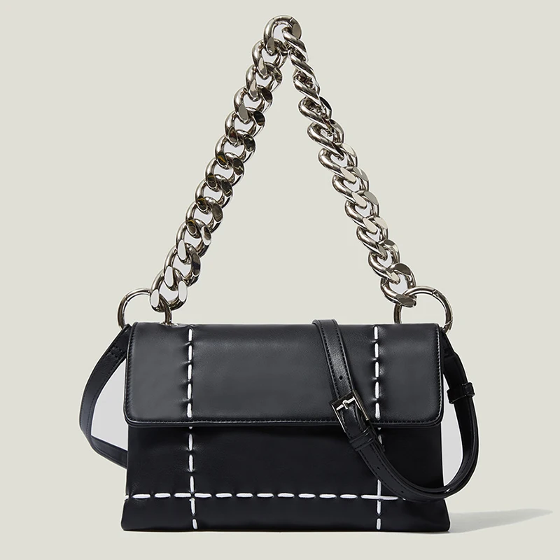 

Designer Stitching Chain Handbag Women Luxury Brand Black Women's Crossbody Bag Fashion High Quality Pu Shoulder Bag Woman 2021