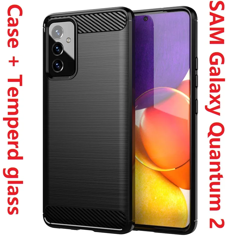 Углеродное волокно для Samsung Galaxy Quantum 2 Чехол из закаленного стекла Мягкий ТПУ