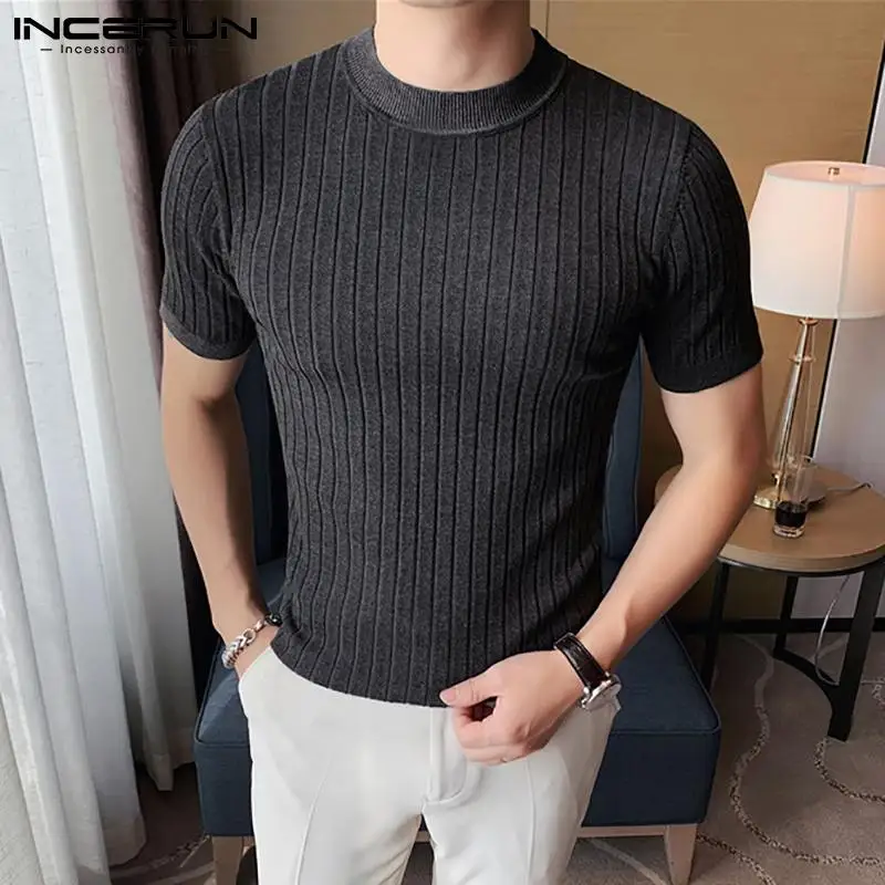 

Stylish New Men Solid Comfortable Camiseta Fashion Casual Style All-match Simple Striped Short T-shirts S-5XL INCERUN Tops 2022