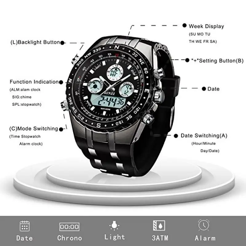 Роскошные спортивные часы для мужчин светодиодный цифровой военный двойной
