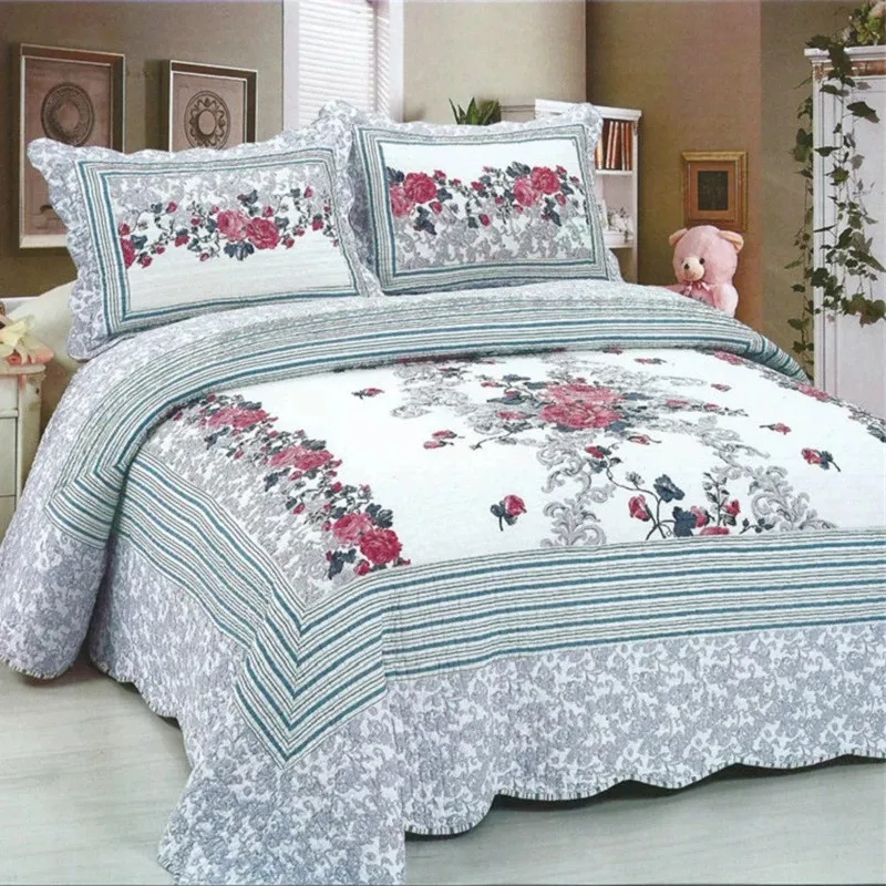 Handmade 100% Cotton Quilted Bedspread Set Patchwork Duvet Linen Blanket Cubrecam Bed Cover Colcha Summer Quilt Bedding Set 3PCS