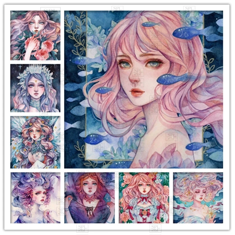 

Diamond Painting Girl Flower Full Square Diamond Round Drill Embroidery Cartoon Portrait 5D Diy Handmade Mosaic Home Decor Gift