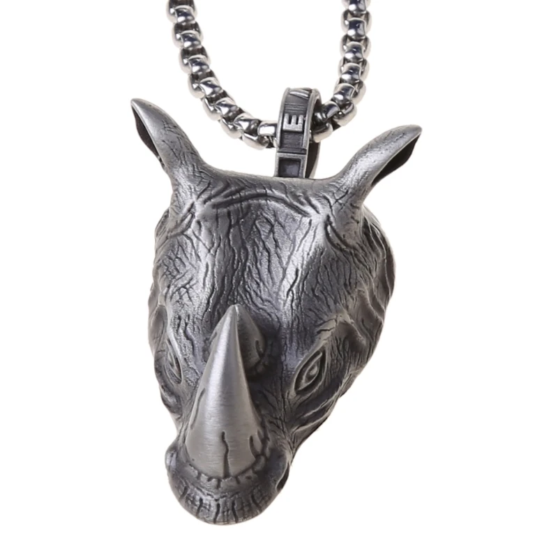 

Vintage Norse Rhinoceros Pendant Necklace for Men Biker Punk Rock Animal Rhino Head Pendants with 24 inch Steel Chain