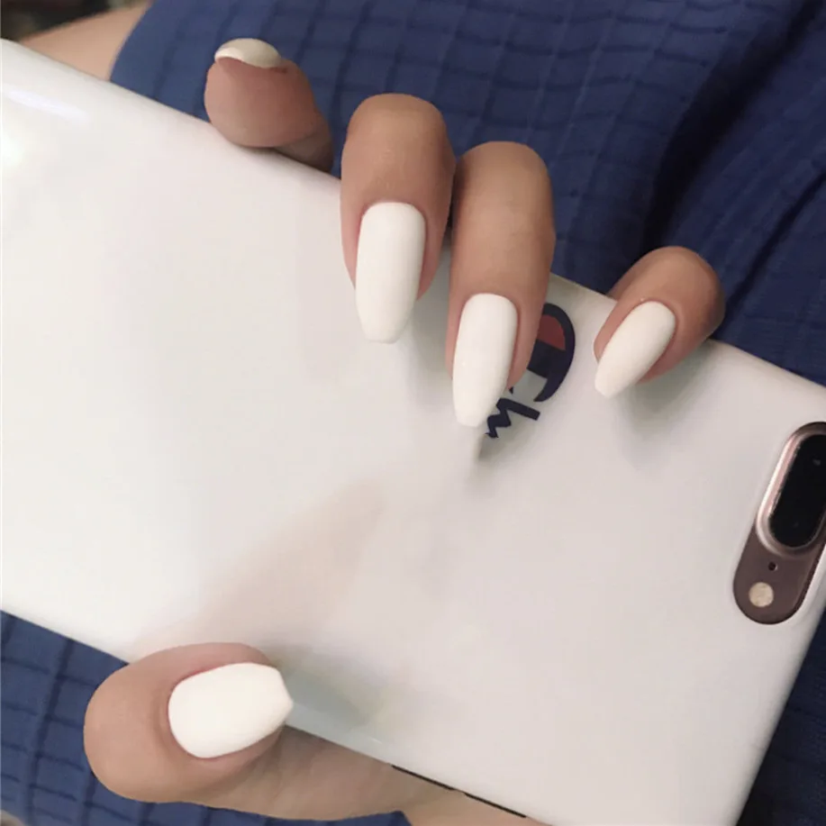 24 шт белый матовый накладные ногти чистый цвет французский стиль сделай сам