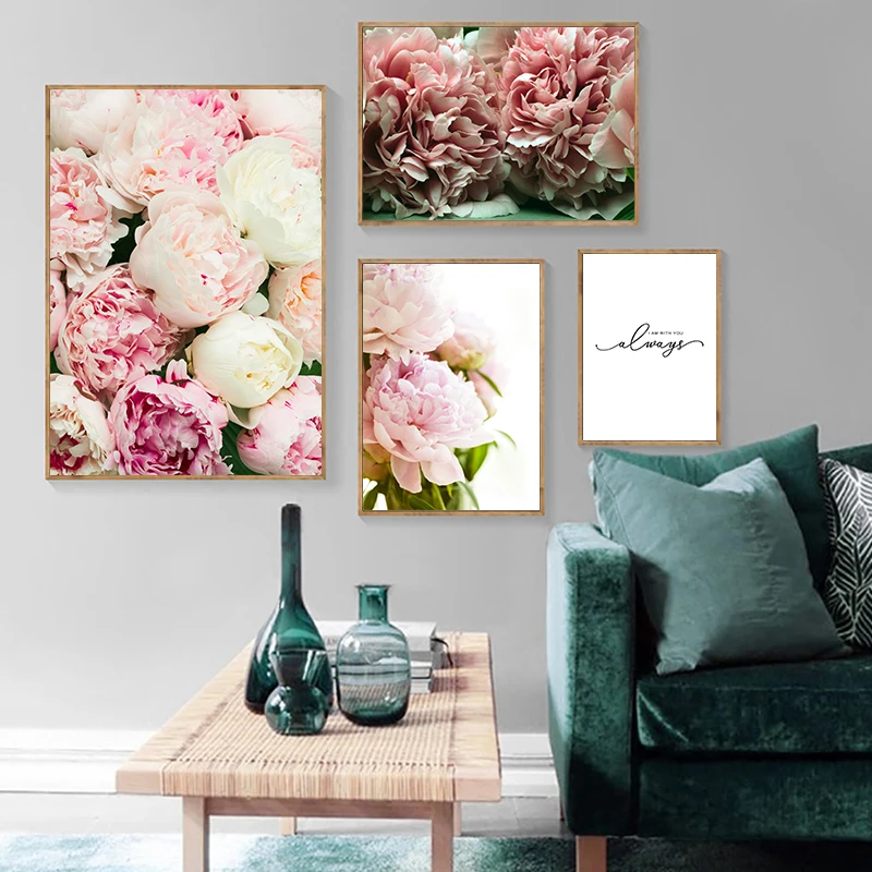 

Scandinavian Art Flower Canvas Poster Pink Peony Floral Print Painting Nordic Style Wall Picture Modern Living Room Decoration