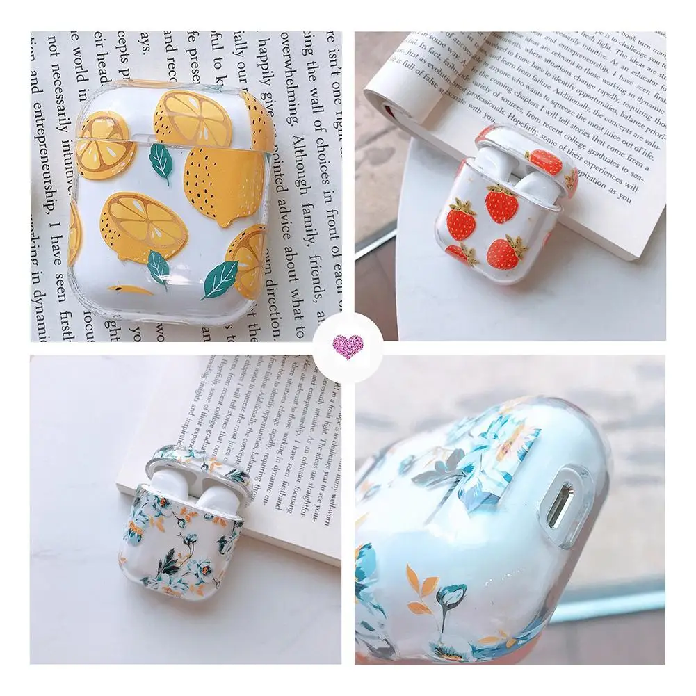 Protective Case Cover for Air pods Transparent Lemon Strawberry Gardenia Pattern Wireless Bluetooth Earphone Anti-fall Cases | Электроника