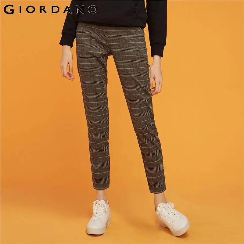 Giordano женские брюки облегающие эластичные со средней посадкой Fashon плед Calca Feminina