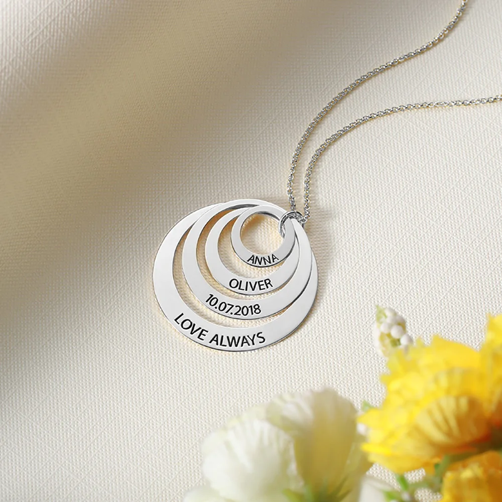 4 circles in silver Sweey Прямая поставка на заказ с гравировкой семьи сложенный круг ожерелье семейное ожерелье Выгравированный подарок матери для Ebay/Amazon/Etsy - Окраска металла: 4 circles in silver