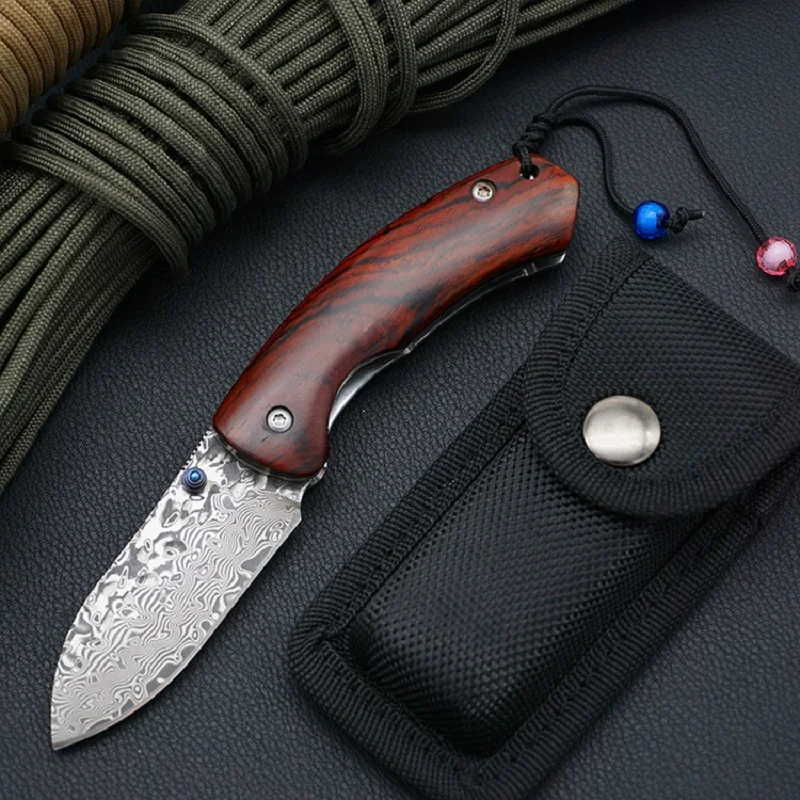 Новый складной нож дамасская рукоятка из сандалового дерева походные ножи для