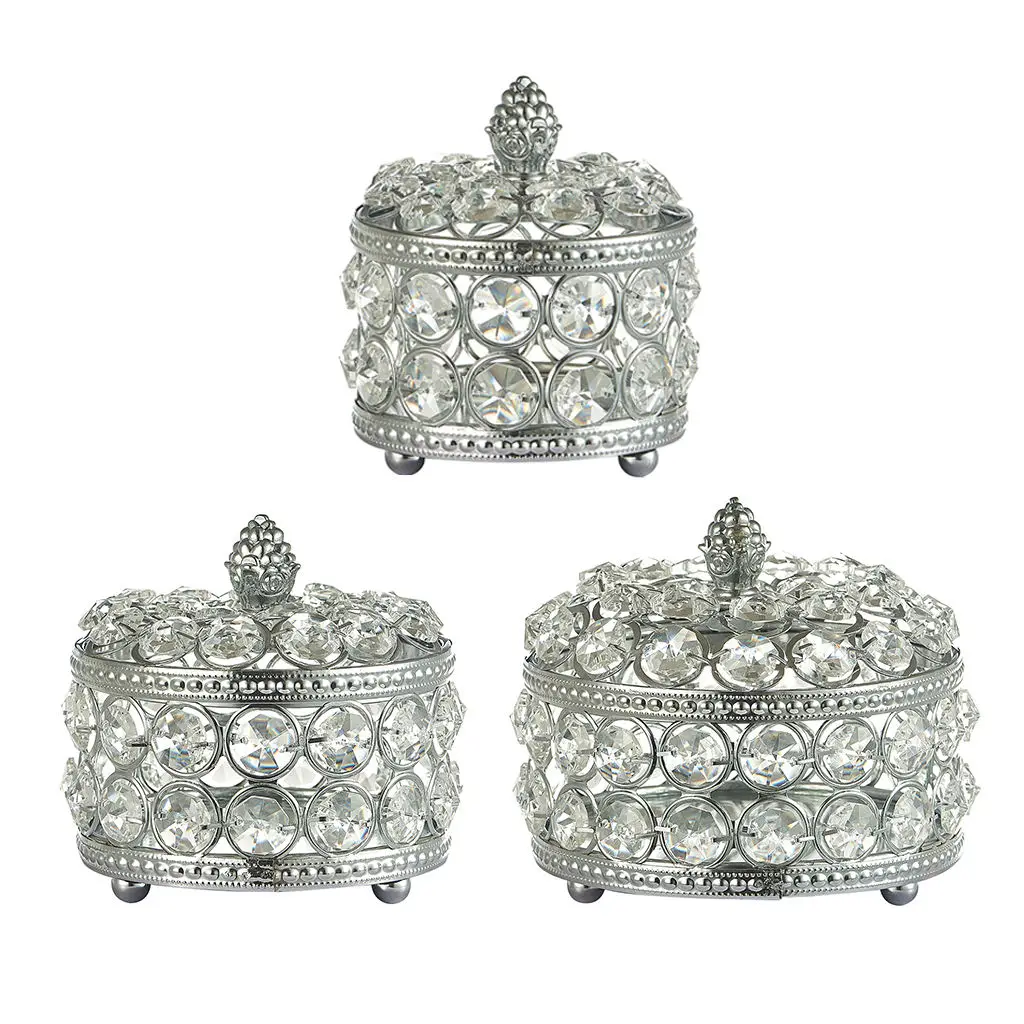 

Silver Jewelry Box Storage Organizer Case Earring Necklace Crystal Box