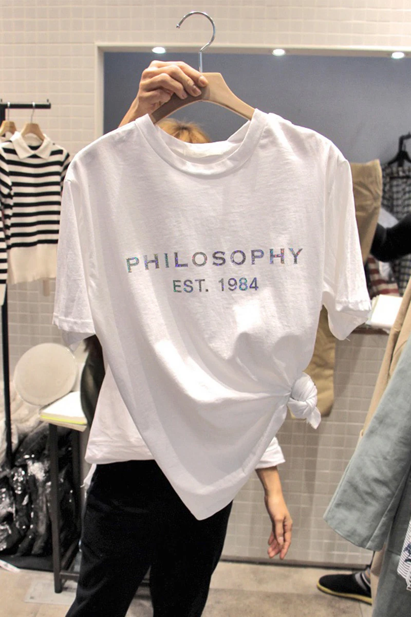 

White Tee Tops T-Shirt Women Summer Short-Sleeve Letter Print Female Mom Favorite Letters