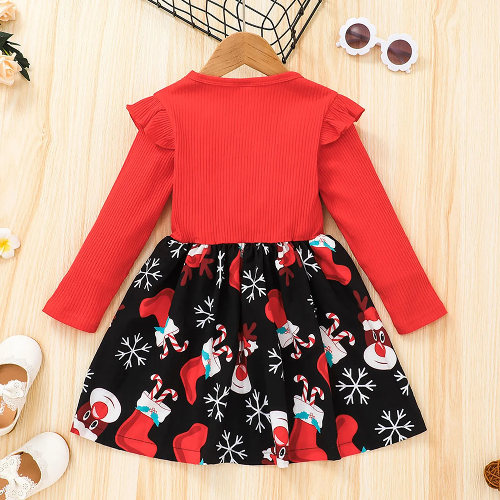 Одежда для маленьких девочек рождественское платье с принтом Санта Рождество