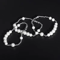 stainless steel delicate pearl bead women men bracelet bangle jewelry gift for him