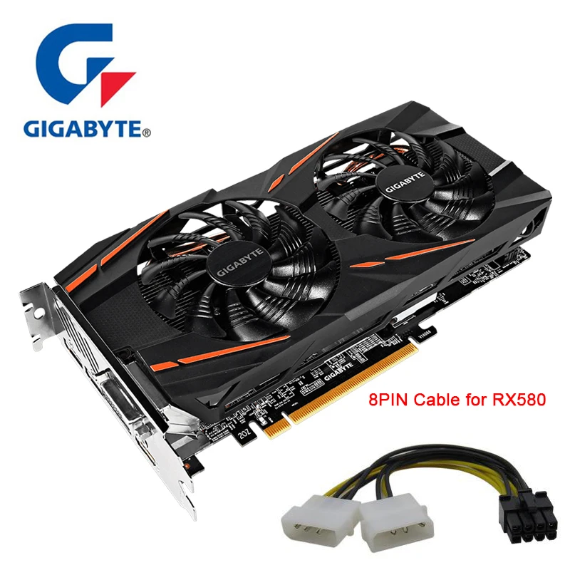 Видеокарты GIGABYTE RX580 8 Гб 128 бит GDDR5 видеокарта Дисплей порт HDMI DVI VGA карты