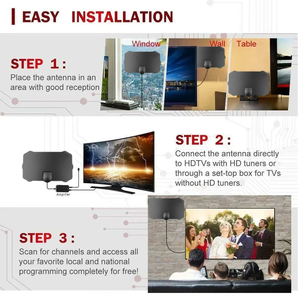 Фото Kebidumei HD 8K 4K 1080P внутренняя цифровая ТВ-антенна 25 дБ стандартная ТВ-антенна DVB-T стандартная кабельная ТВ-Антенна UHF VHF D антенна для ТВ №4