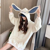 houzhou kawaii tops women spring autumn sweet hoodies rabbit ears preppy style loose oversized long sleeve sweatshirt streetwear