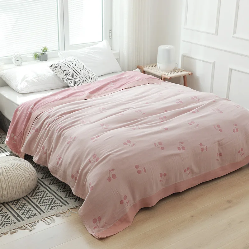 

Cherry Printed Blanket Fruit Throw Blanket for Nap Sofa TV Travel Summer Quilt High Quality Soft Towel Single Double