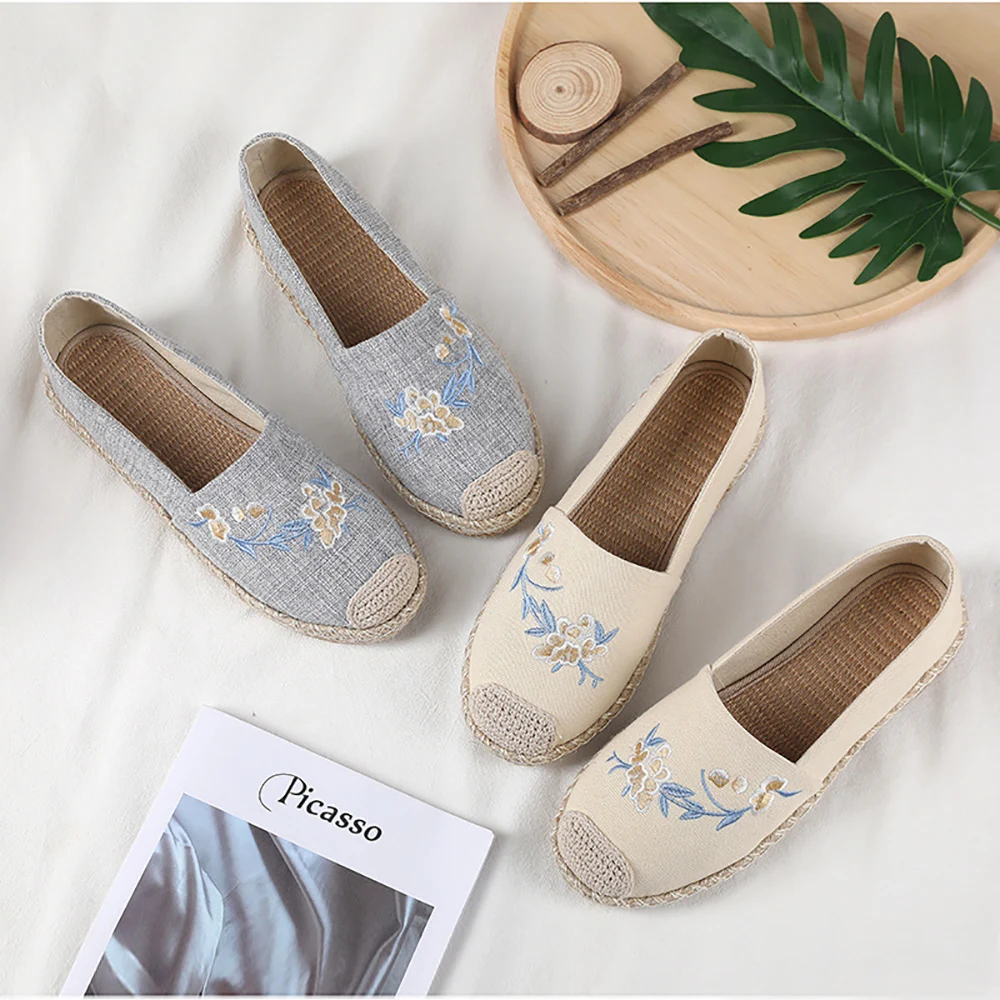 ZFTL Women Loafers Casual Women's Singles Cloth Shoes Linen Embroidery Students Simple Breathable Stitch fisherman shoes Hanfu