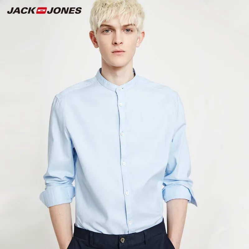 Мужская однотонная деловая рубашка JackJones Повседневная Базовая из 100% хлопка 219105566
