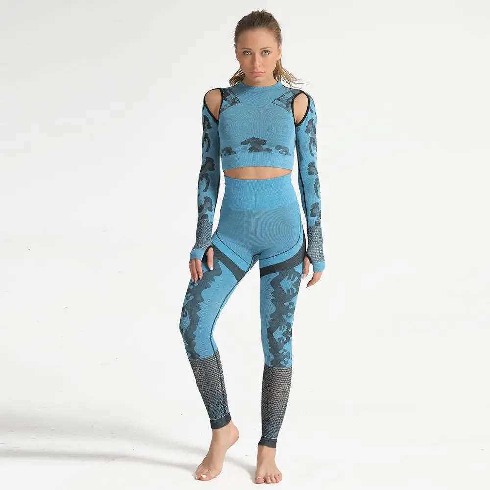 

Women Fitness Suits Long Sleeve Sportswear Seamless Yoga Set Leggings Running Clothing Tracksuit Gym Workout Outfits Sport,LF279