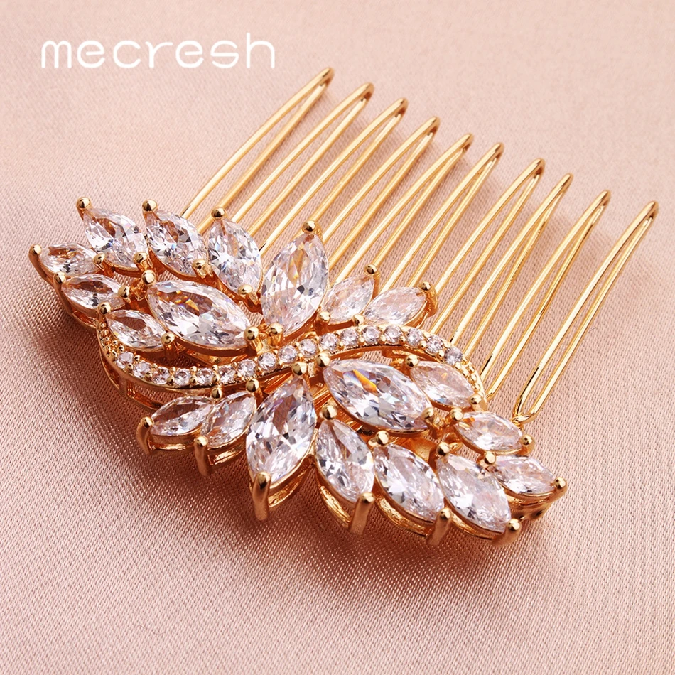 Mecresh Роскошные цвета розового золота свадебные расческа для волос Свадебные