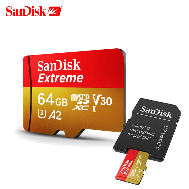 Sandisk Оригинальная карта памяти Экстрим Micro SD A2 A1 V30 U3 флэш 64 ГБ 32 TF 128 Microsd для
