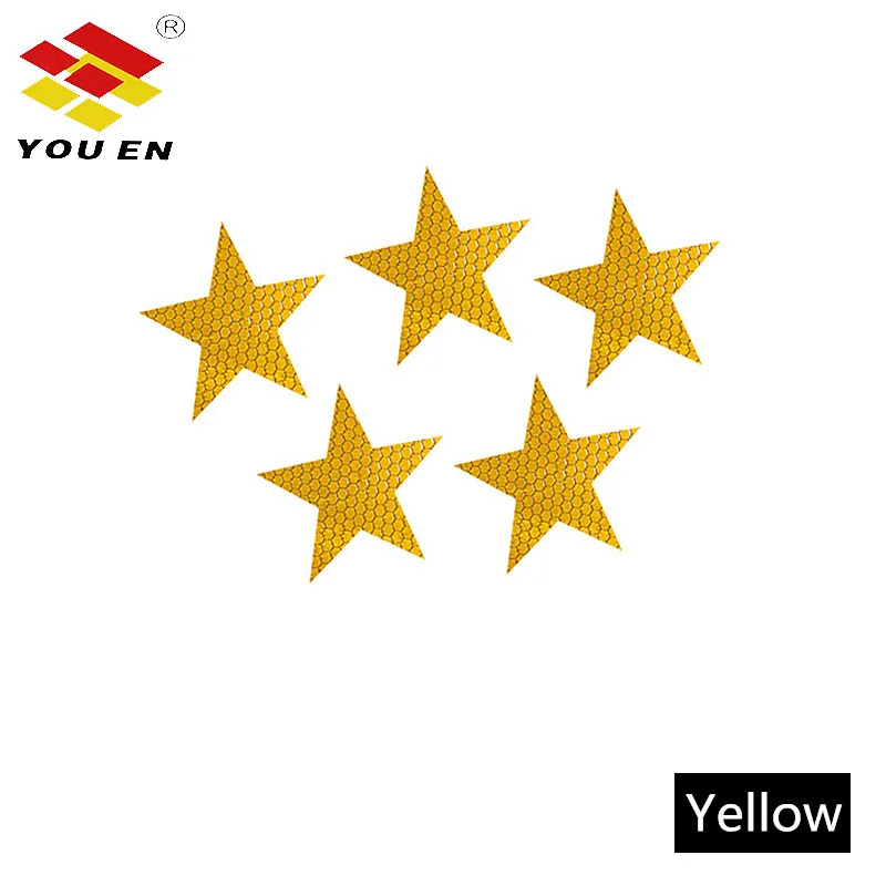 Yellow YOUEN, 5x5 см, новые предупреждающие надписи, светоотражающие наклейки, звезды для мотоцикла/велосипеда, для видимой безопасности, 5 шт., автомобильные аксессуары - Цвет: Yellow