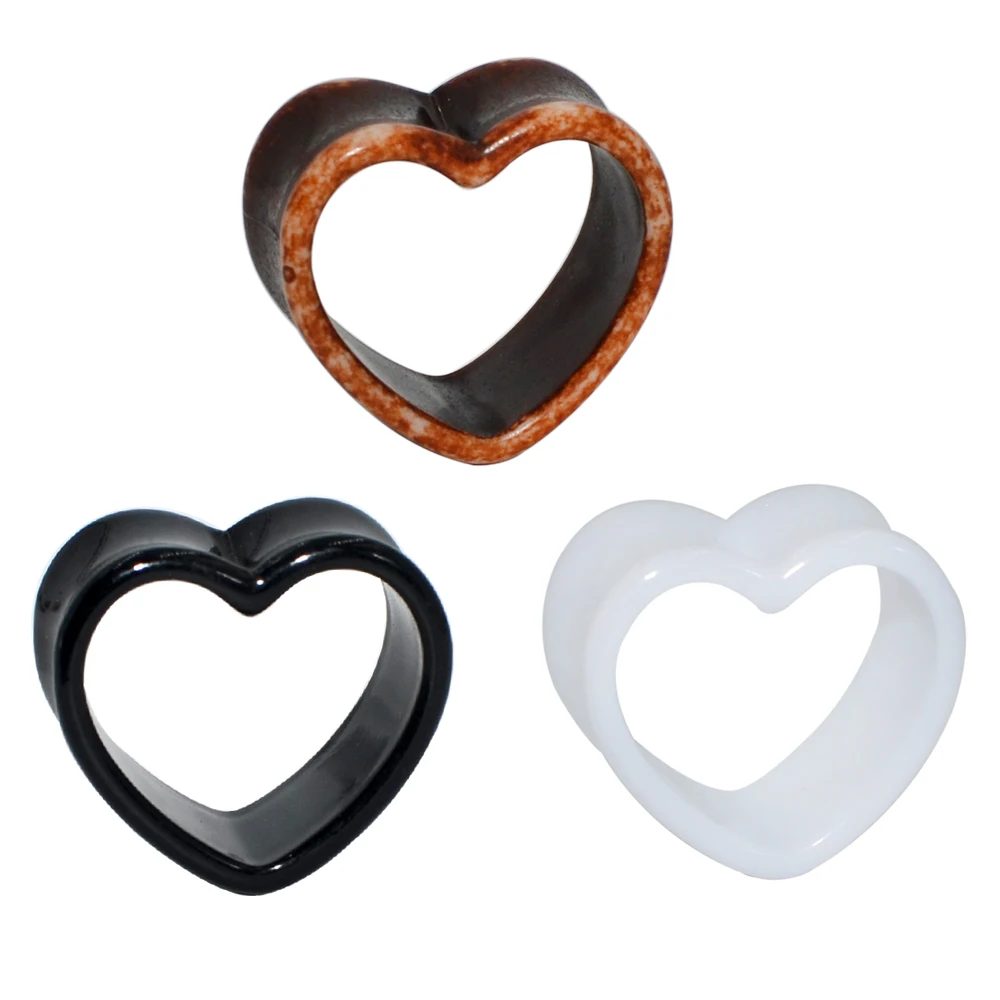 

2 pcs Acrylic Heart Shape Ear Tunnels Ear Expander Flesh Ear Plugs Fashion White Black Brown New Style Body Piercing Jewelry