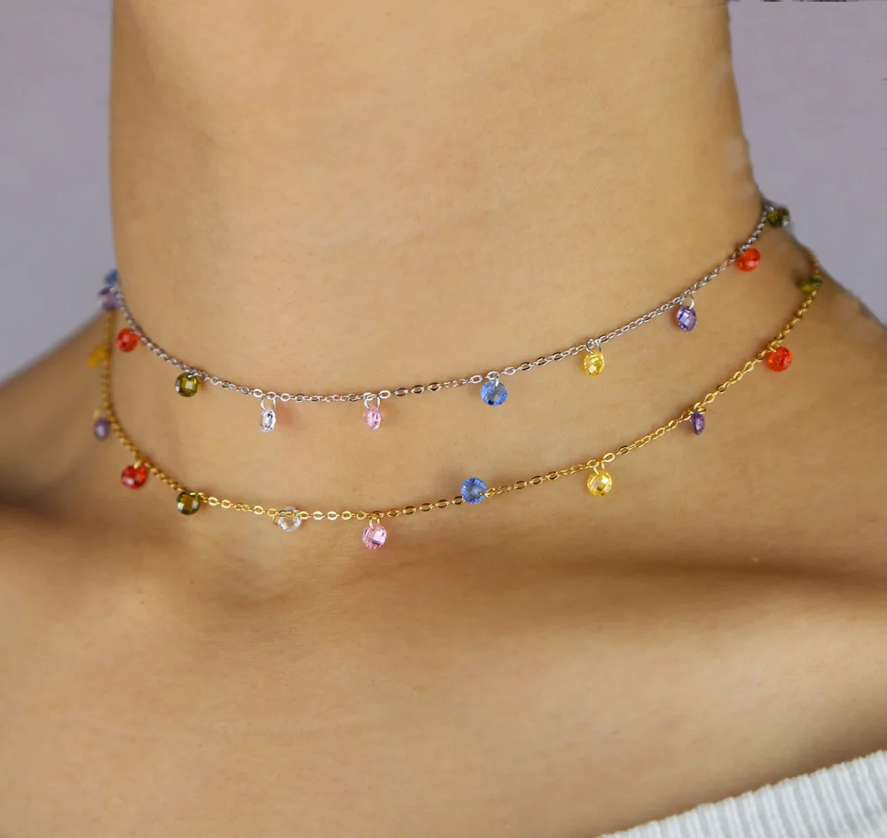 Эффектная Радуга cz Шарм Серебрянное колье чокер позолоченный цвет модные