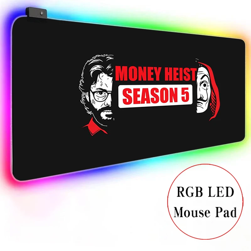

paper house netflix DIY Gaming Large Anime Mousepad RGB Computer Mouse Pad Gamer Mause Pad LED Backlit Mat Keyboard Desk Mat