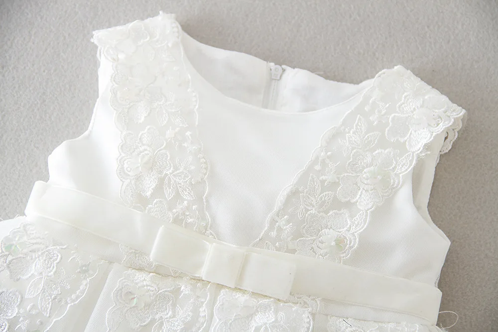 Элегантные платья для маленьких девочек белые кружевные без рукавов с большим