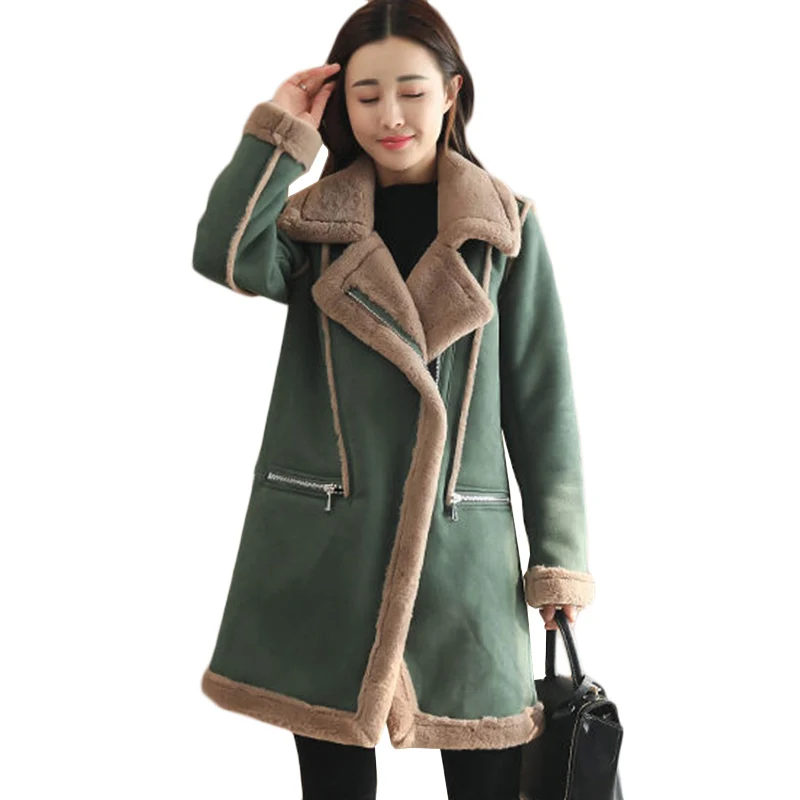 

New Autumn Winter Thick Warm Suede Lamb Wool Coat Women Trench Coat Long Padded Jacket Casual Parker Overcoat Cold Woolen Coats