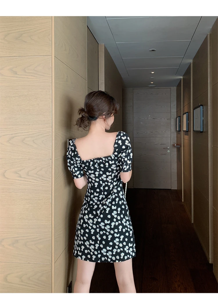 

Summer Women Casual Plus Size 3XS-10XL Retro Vintage Daisy Floral Print Short Dress Puff Sleeve Empire Waist Mini A Line Dresses