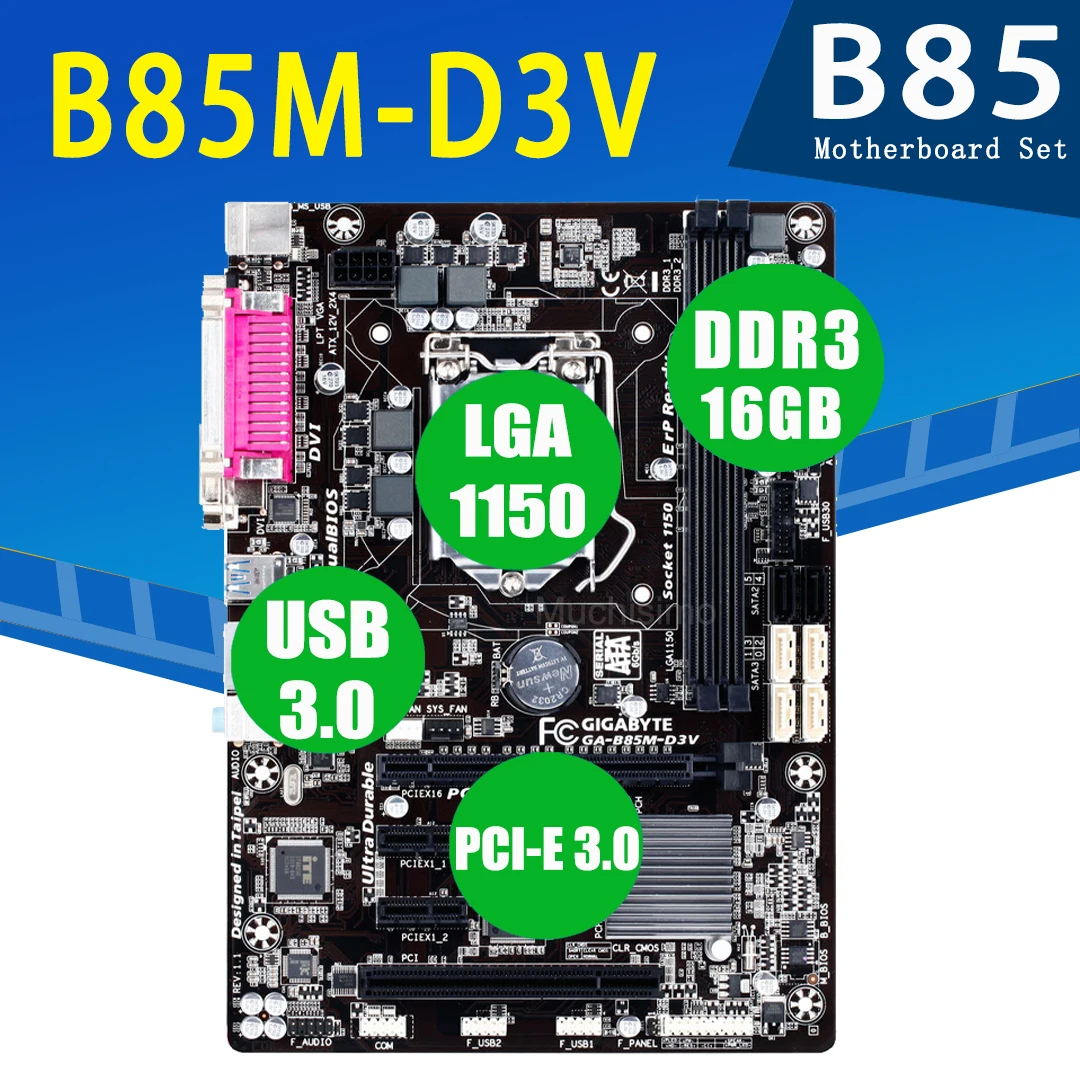 Online Gigabyte B85M-D3V Motherboard Mit Intel Xeon E3-1231 V3 CPU Motherboard Kombination 3,4 GHz 4-Core PC Intel B85 Placa-Mãe 1150