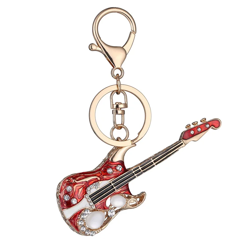 

Guitar Keychains Crystal Key Ring Key Chains For Christmas Gift Jewelry Llaveros Pendant Rock And Roll Lovers Charm Decoration