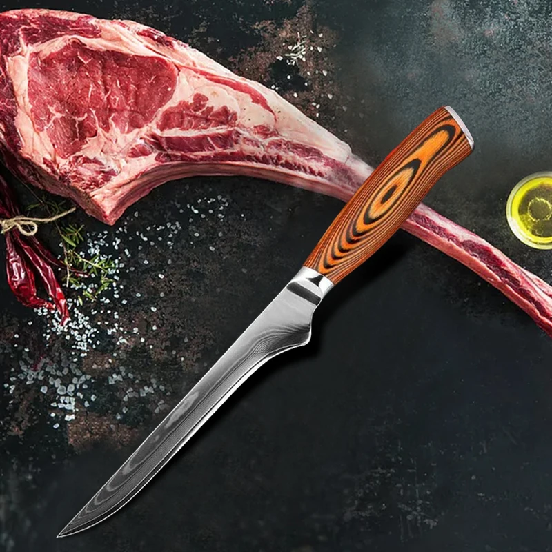 Кухонный нож из дамасской стали шеф-повар с лазерным узором для мяса мясника